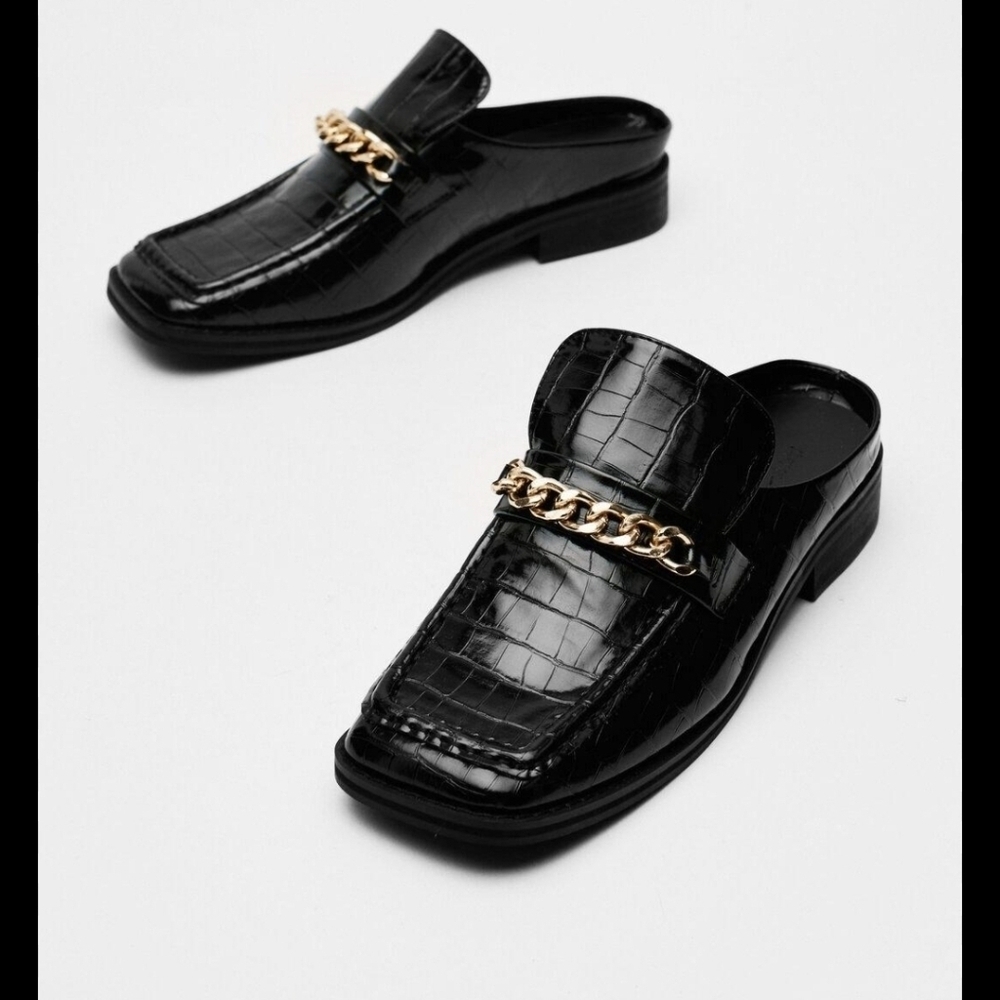 Nasty gal X Z_CODE_Z Croc backless Chain Detail loafers size 8